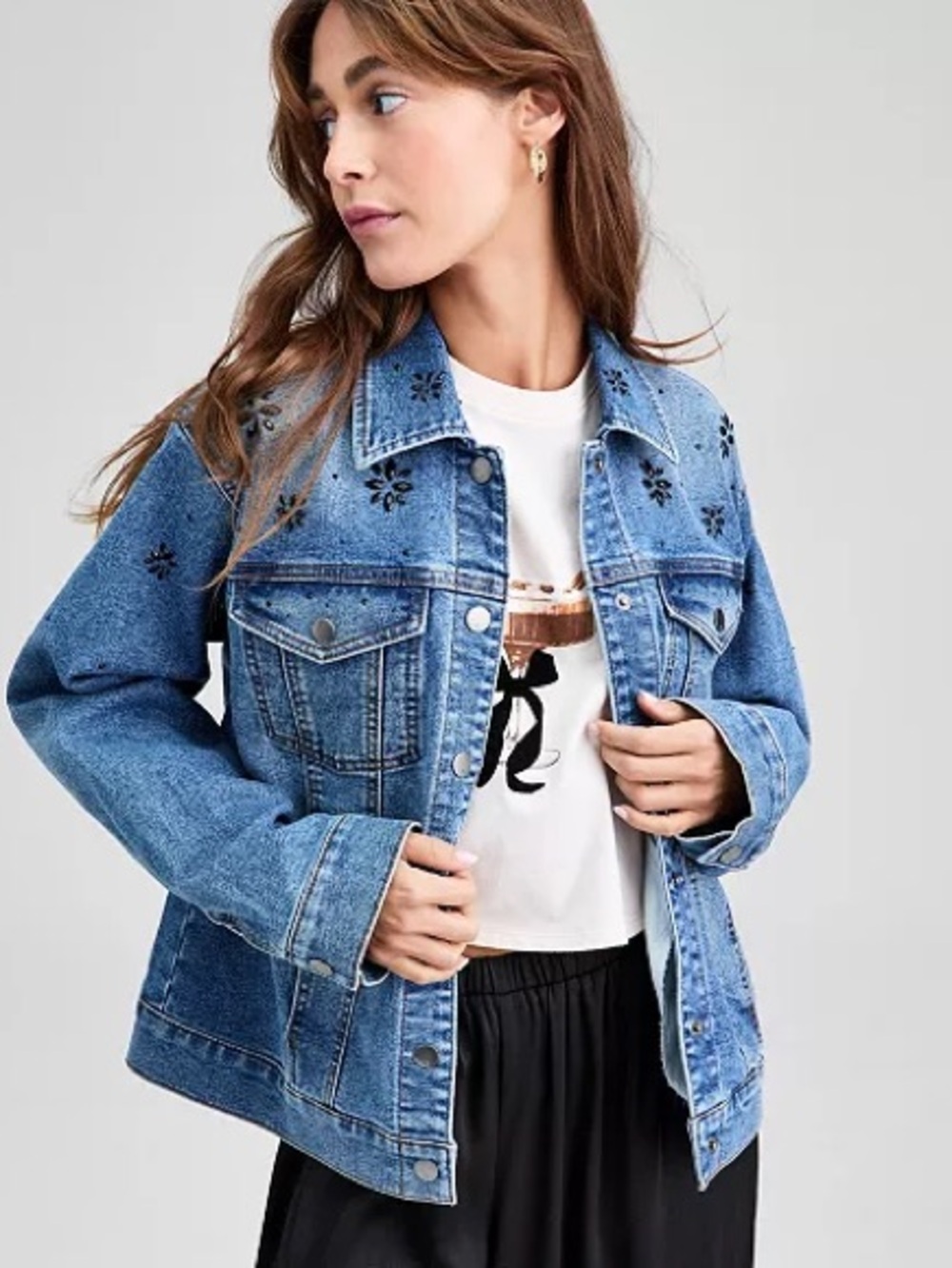 And Now This Embellished Denim Trucker Jean Jacket Size XL